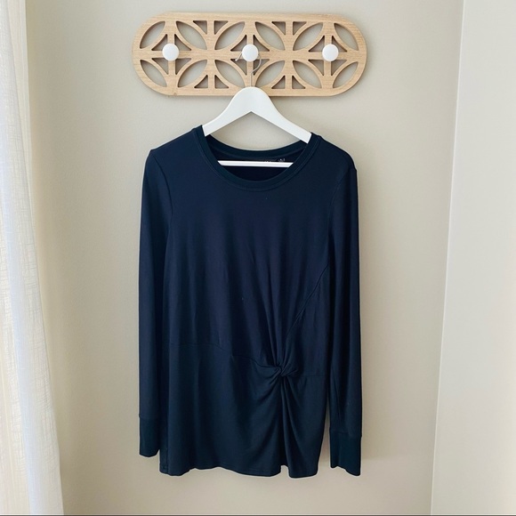 Athleta Long Sleeve Front Knot Top Black Sz Small - Picture 1 of 7